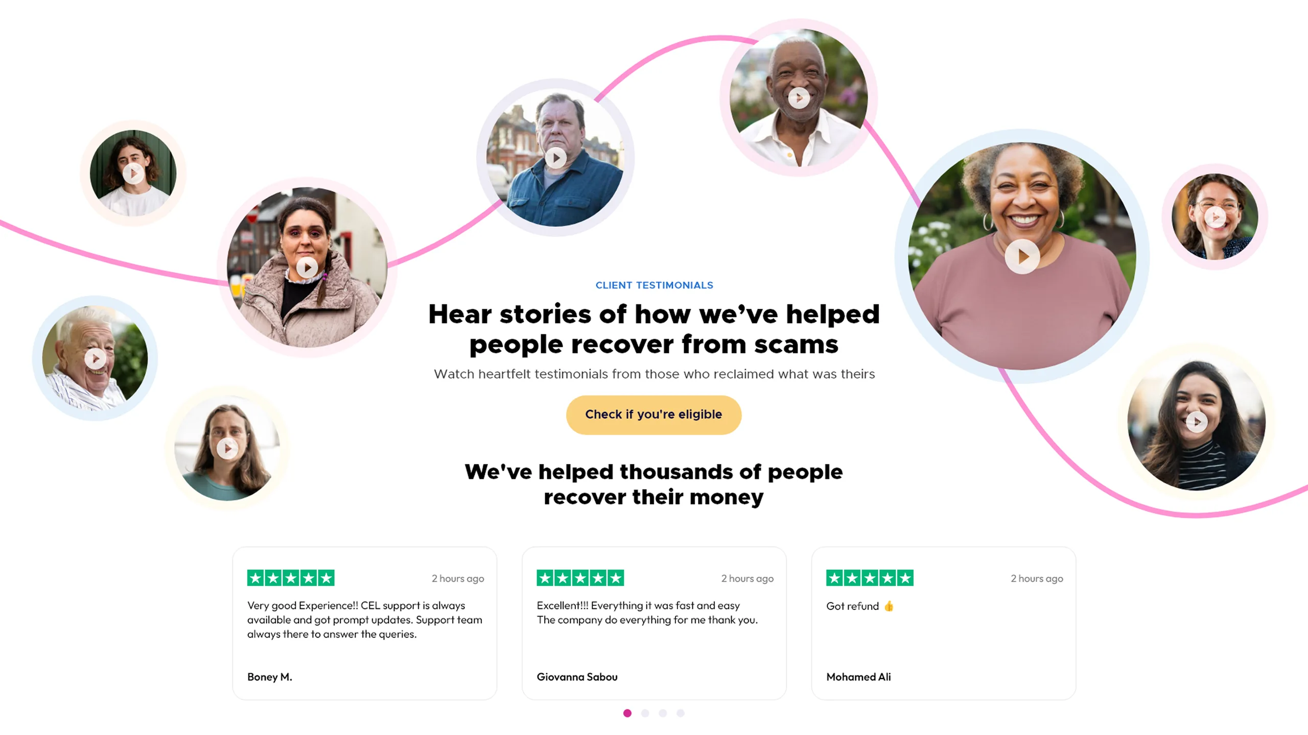 Redesigned fraud page section with trust signals and client testimonials