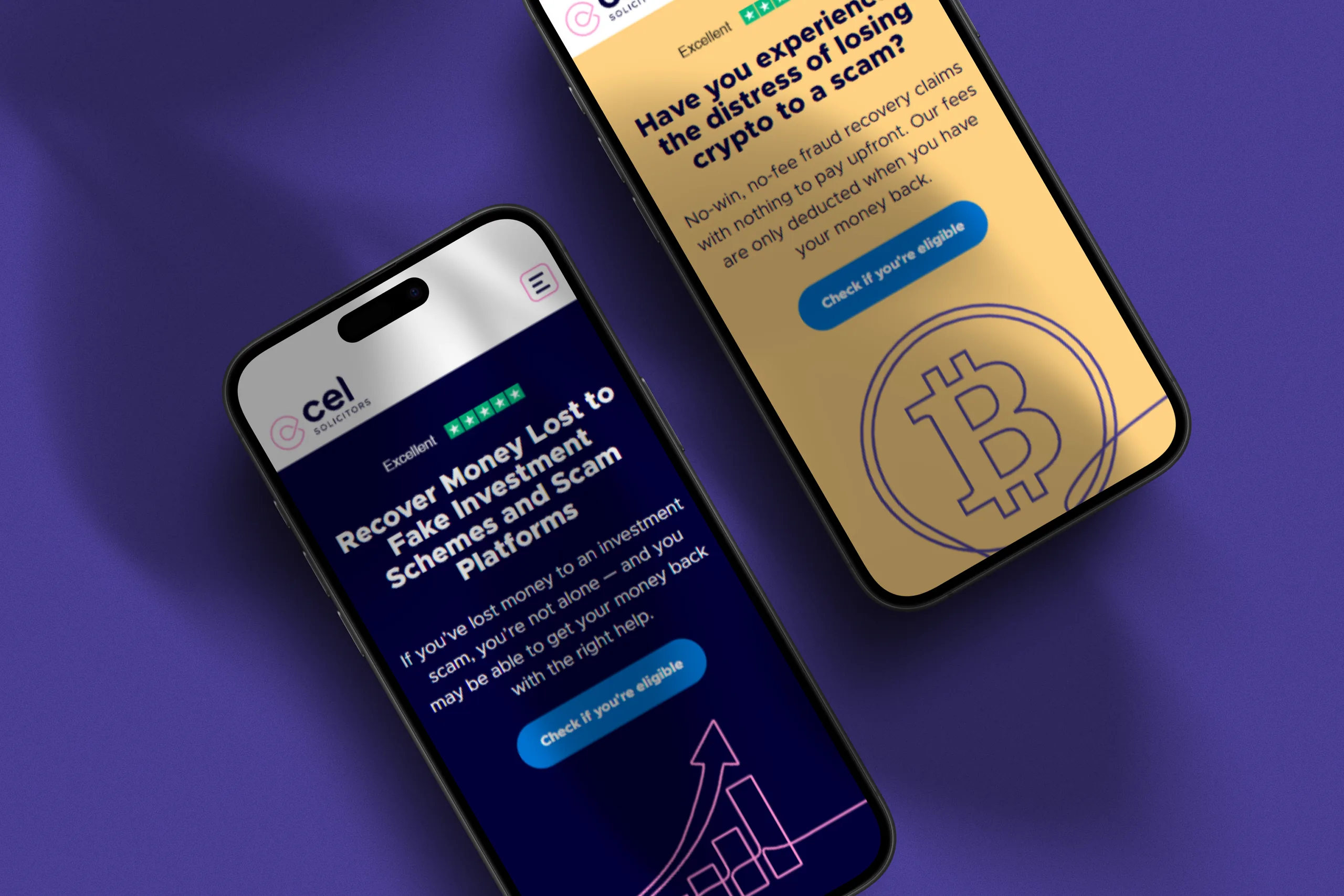 Mobile versions of the fraud and crypto service pages using the same pattern