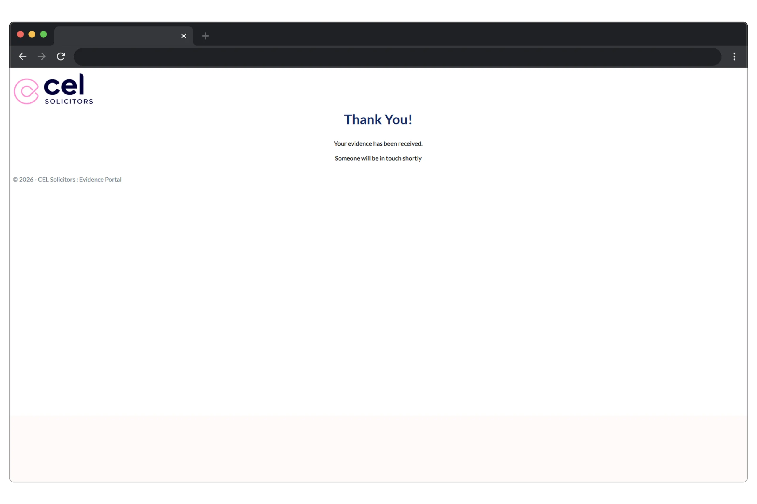 Original evidence portal confirmation screen